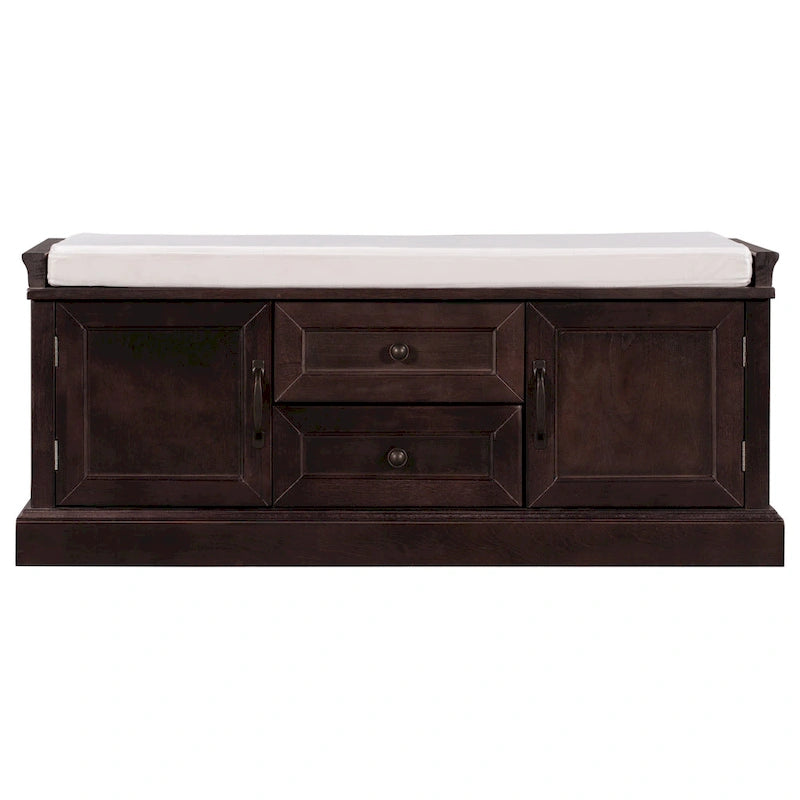 Banc de rangement d'entrée avec coussin, 2 tiroirs et 2 portes d'armoire