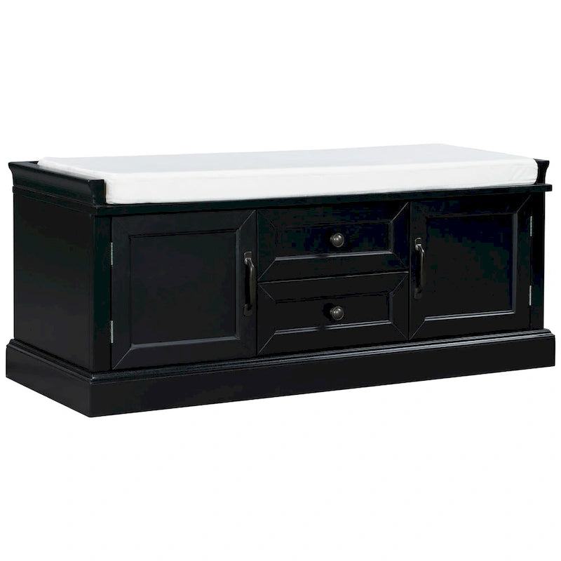 Banc de rangement d'entrée avec coussin, 2 tiroirs et 2 portes d'armoire
